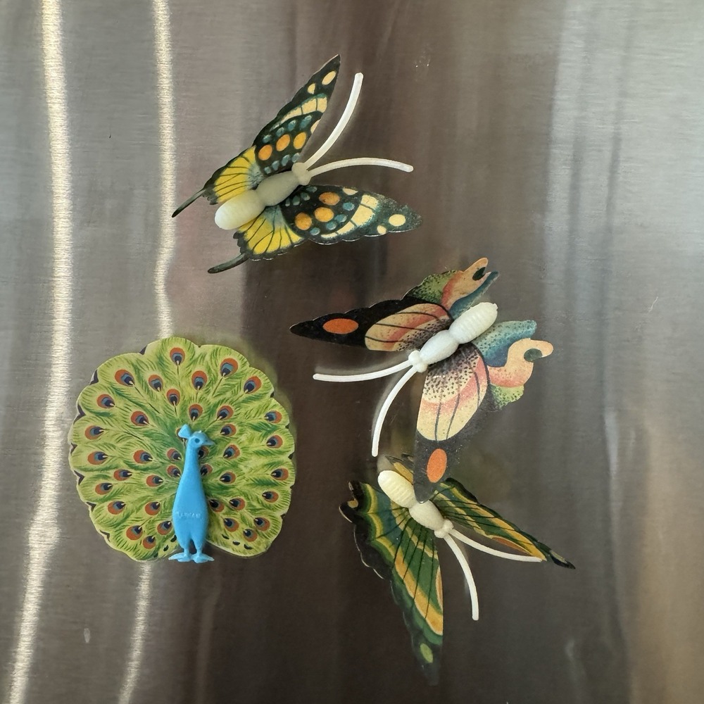 Vintage Butterfly Fridge Magnets Lot Peacock Plastic Retro Kitsch Cottage